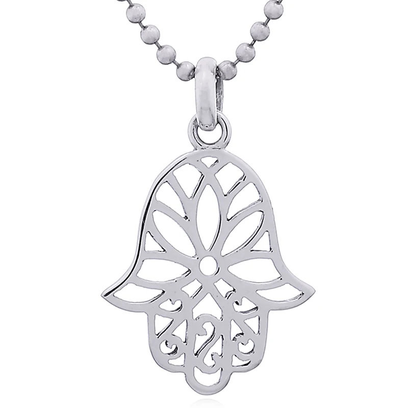 Larger Silver Hamsa Lotus Flower Pendant Hand of Fatima 925 Silver Pendant Wholesale