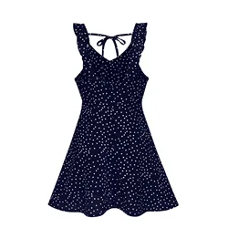 Summer V Neck Mini Dress Printed Polka Dot Floral Ladies Dress Casual Chiffon Sleeveless Summer Dress