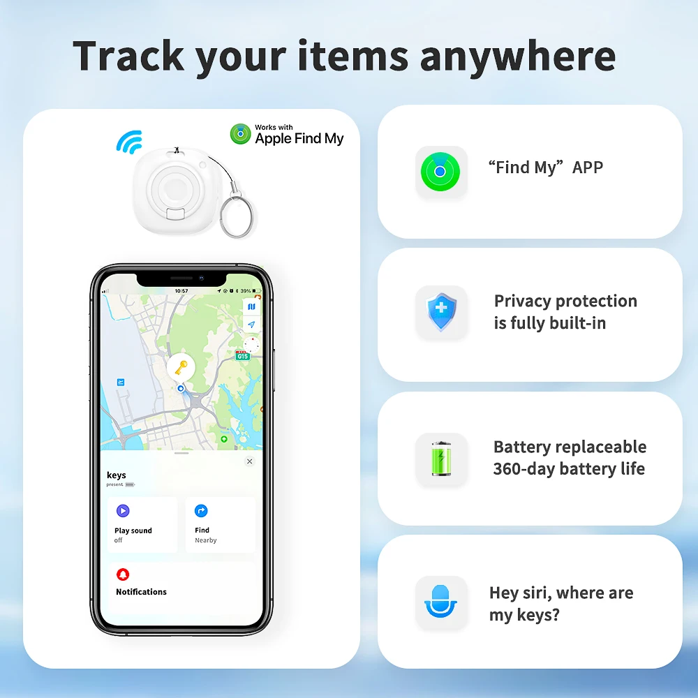 Tize New Arrival Smart Tag Find My Tag AirTag Tracker Locator Finder for Pet Keys Wallet Card Bag Anti-lost Device