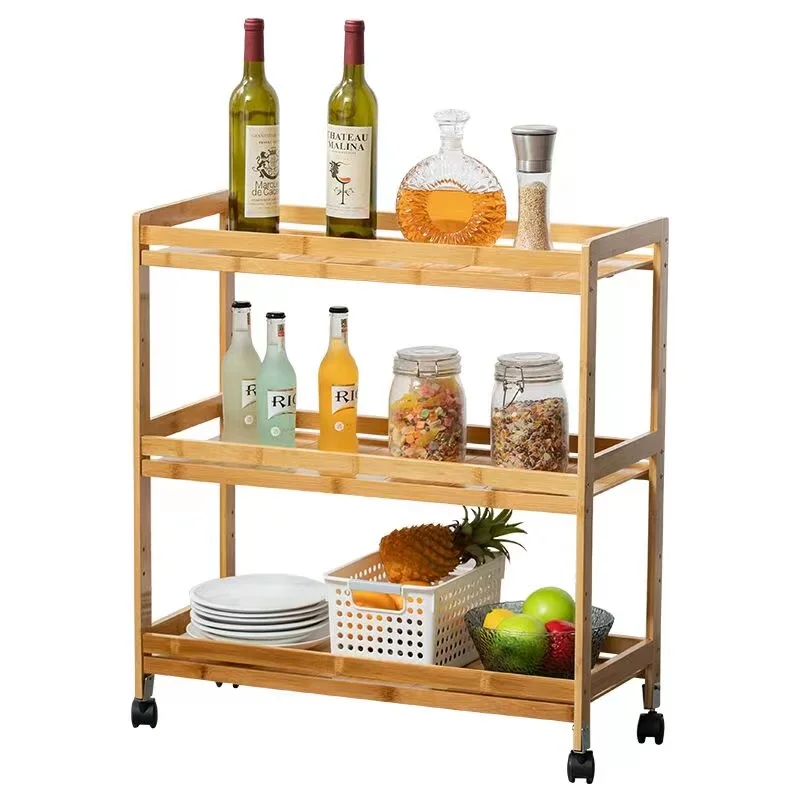 Latest arrivals Quality assurance Bamboo storage cart 3 layer spice rack Kitchen rack removable