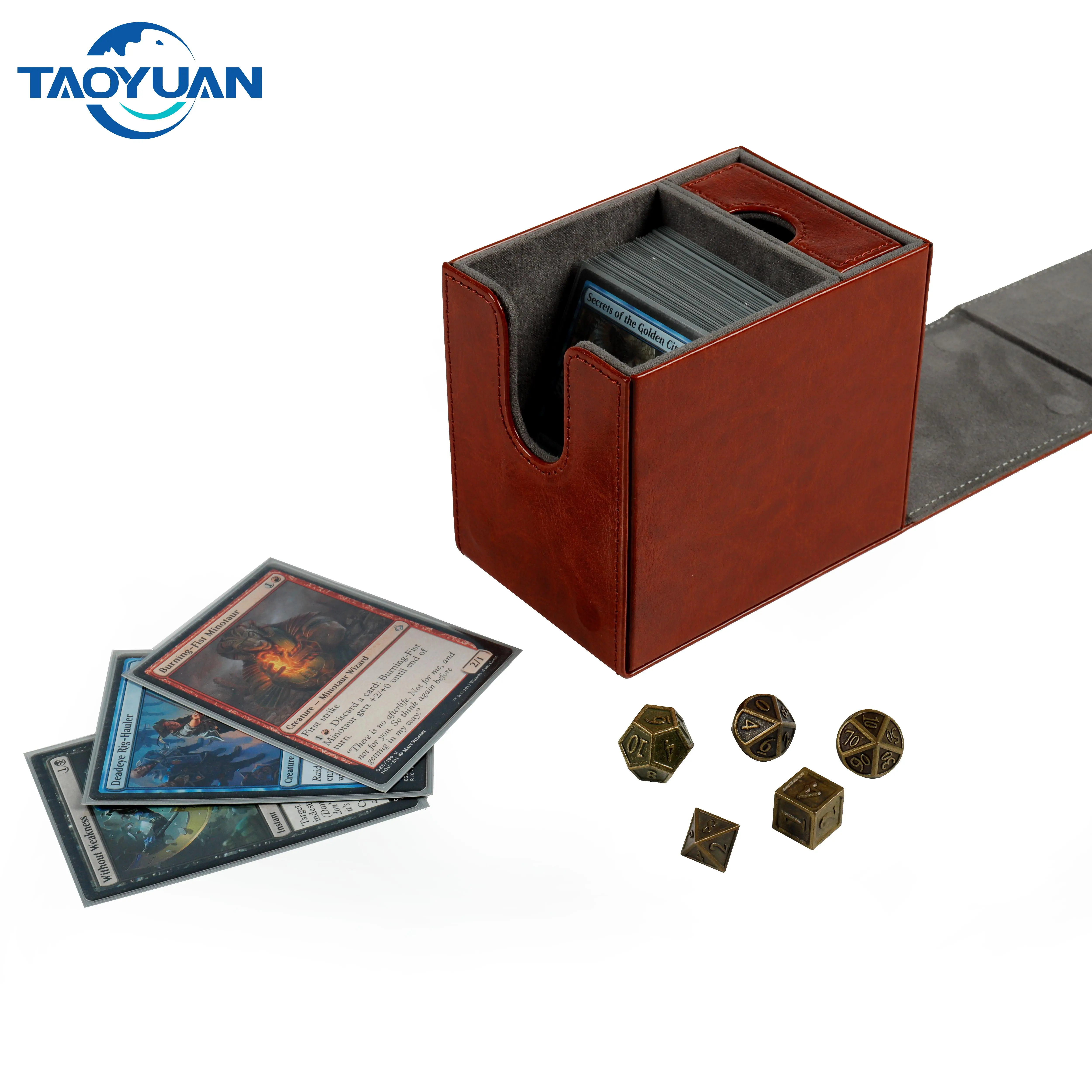 MTG 100+ Deck Box standard top load PU Leather Deck Box brown pu smooth storage dice box for pokemon card