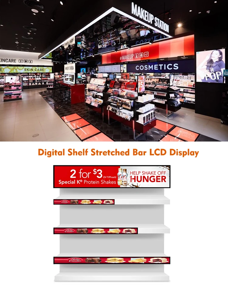 Samidisplay Oem настраивает цифровые вывески рекламный плеер полка край супермаркет ультра широкий ЖК-дисплей растянутый бар видео дисплей