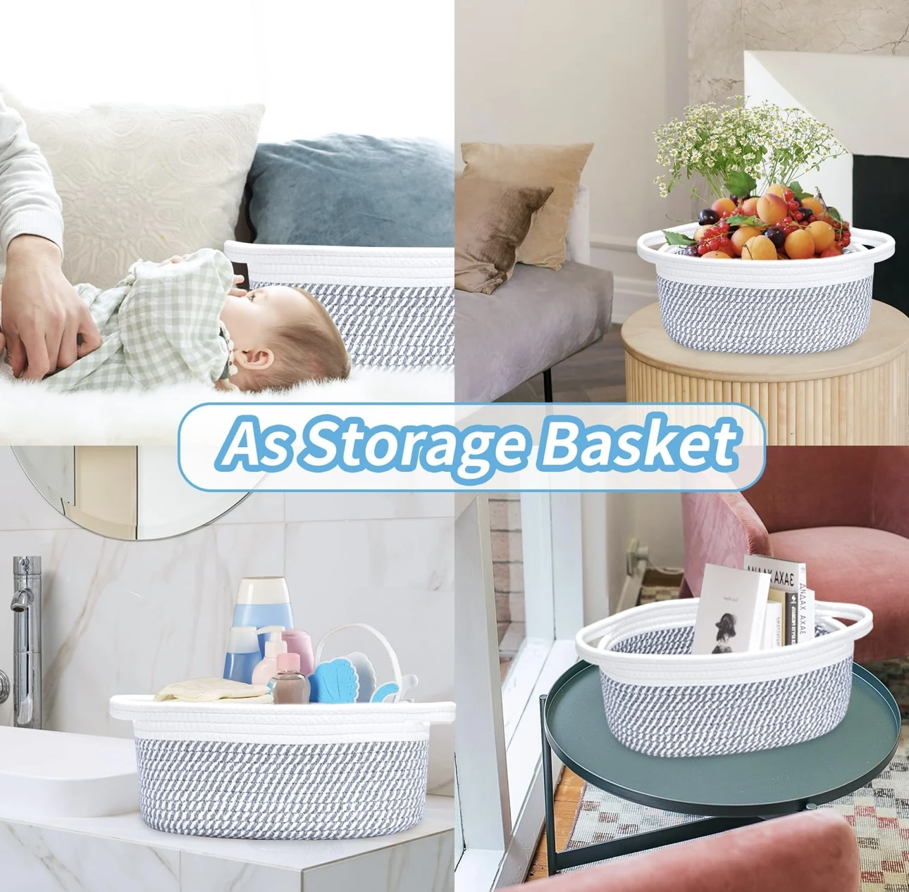 Custom  Rope Cotton Baby Gift Basket Personalized Toy Basket Diaper Organizer Pet toy storage basket