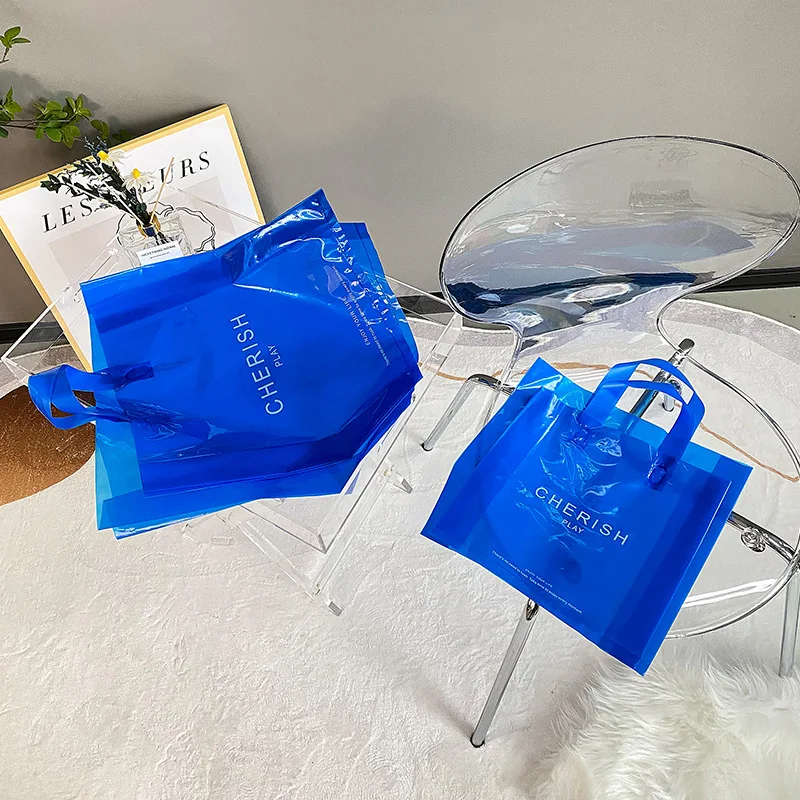 YC Translucent Transparent Tote Plastic Bag With Handle Custom Logo Print Shopping Gift Shoes Clothes Packaging Shopping Bags