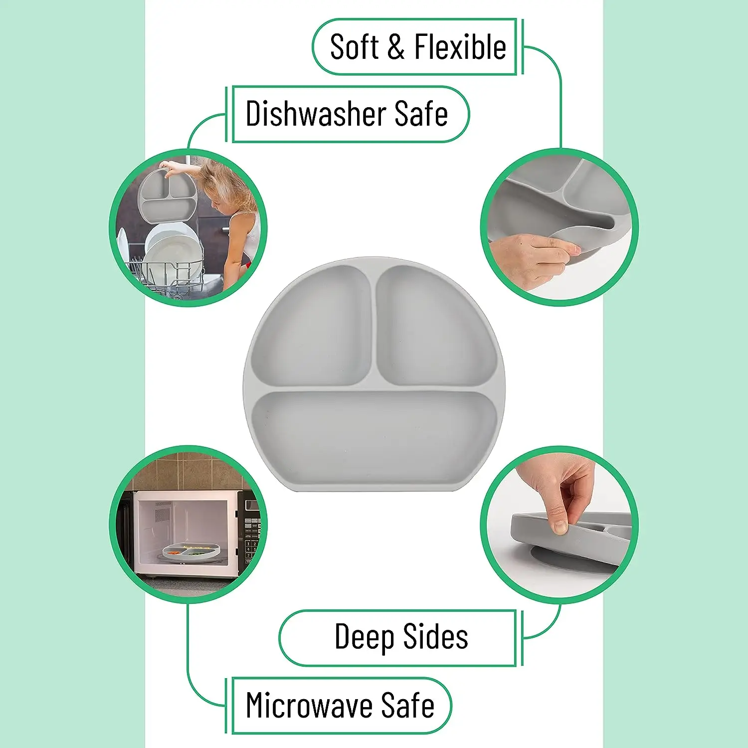 Silicone Infant and Toddler Feeding Plates Spill Resistant Easy to Clean Feeding Plates Bpa Free Silicone Plates