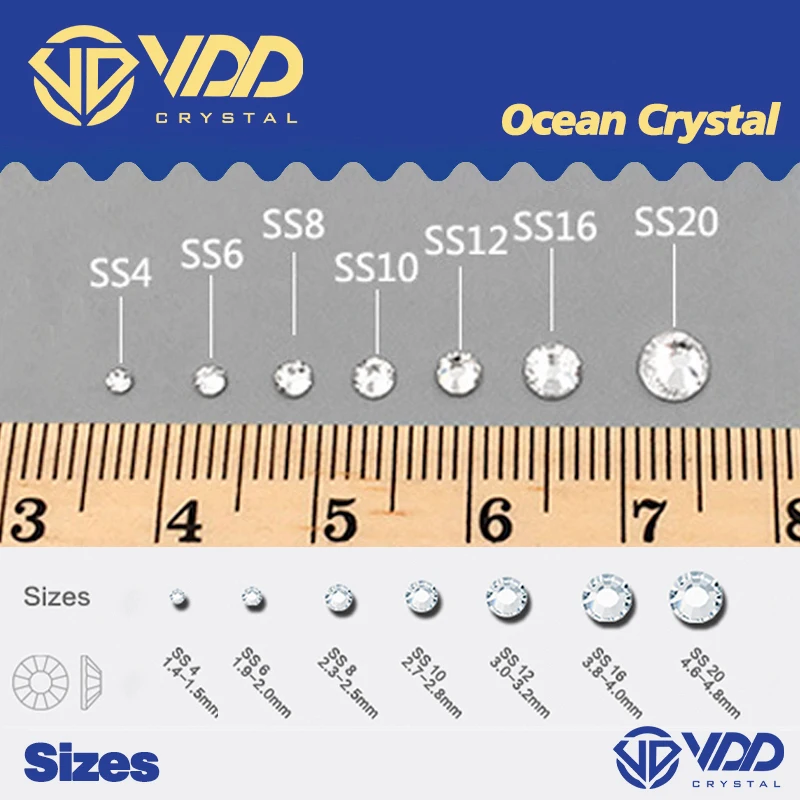 VDD 061 Moon Shadow 1440Pcs SS4-SS20 Mix Size Clear Crystal Non HotFix Gold Flat Back Rhinestones  DIY 3D Nail Art Accessories
