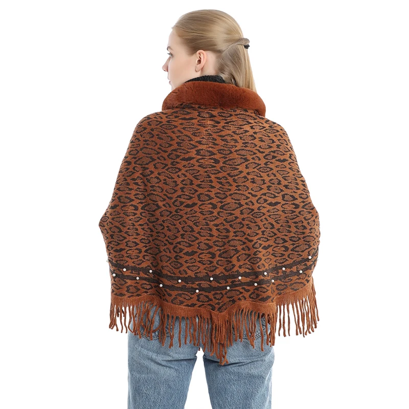 
Fashion Women Autumn Winter Ponchos Soft and Warm Faux Fur Leopard Shawl Shrugs cashmere ponchos 