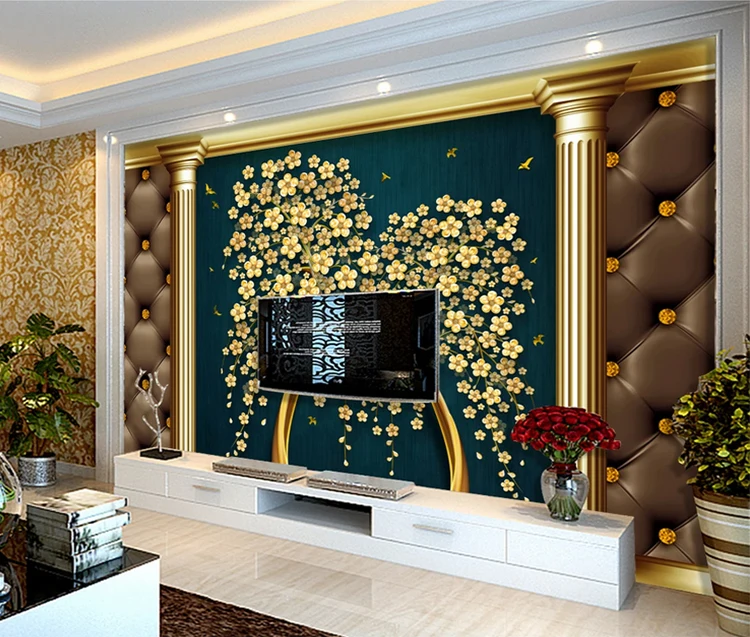 Best price mural wallpaper 3d elegant green flower removable living room wallpaper