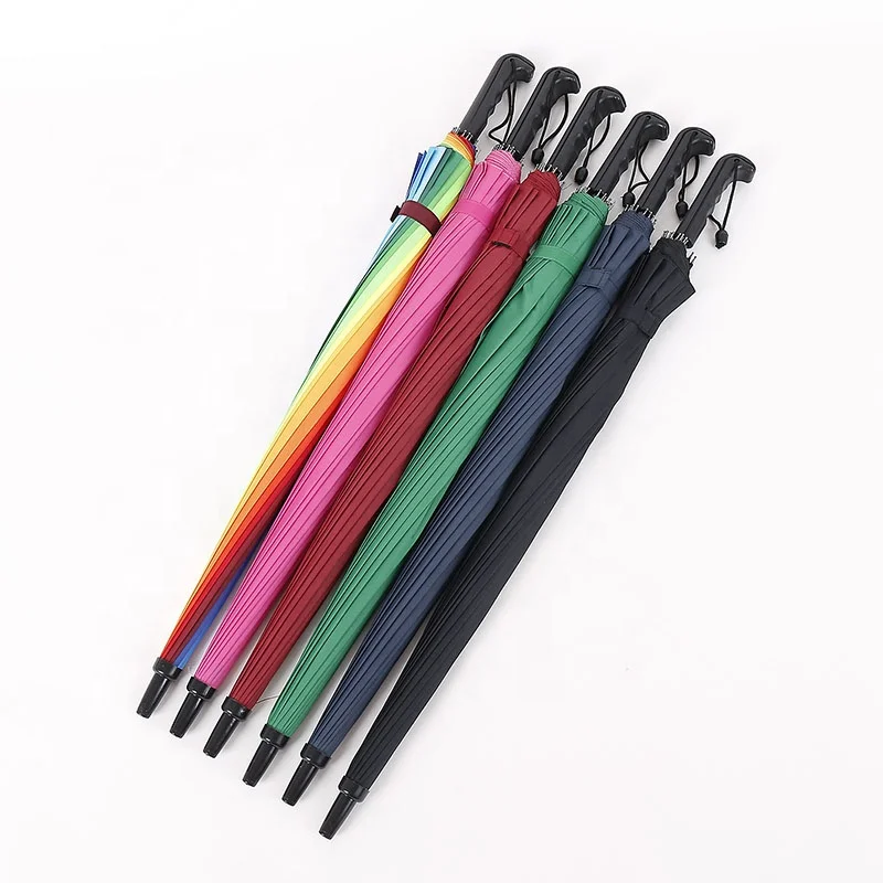 Creative 16k Long Handle Yiwu Windproof Umbrella Rainbow Stick Iridescent Umbrella