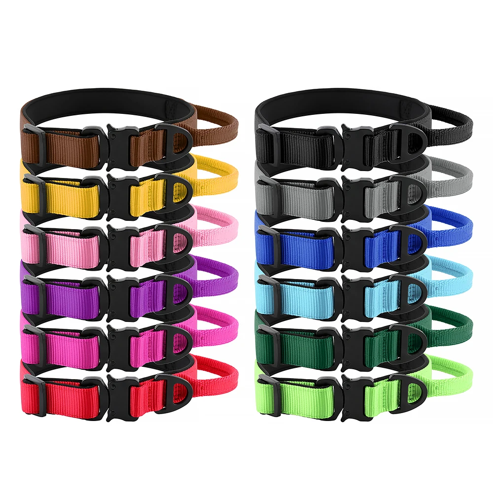 Adjustable Tactical Dog Collar Handle Thick Training Camo Collar Strong Heavy Duty Collar Nylon with Metal Buckle and Flag