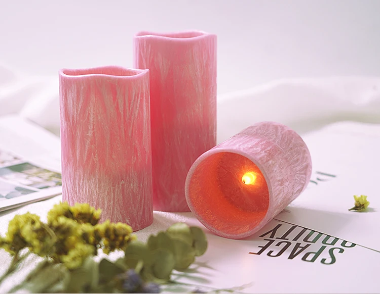 Real Flame Effect Smooth Wax Led Battery Candles Rechargeable Led Flameless Flickering Crystalline Wax Candles