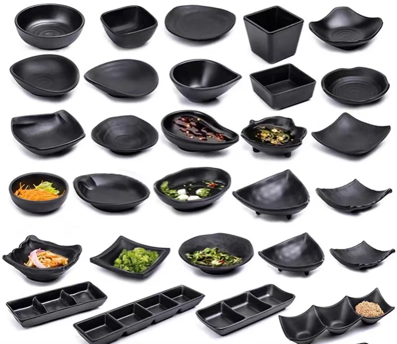 CLASSIC Black Melamine Sauce Dishes Soy Wasabi Dipping Bowls For Restaurant