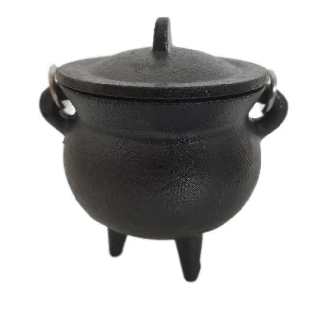 Home Fragrance Incense Wax Melts Candle Holder Jars Cast Iron Cauldrons with Handle and Lid-Plain No Symbol
