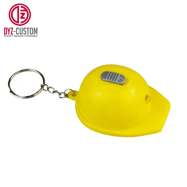 Hard Hat Shaped LED Keychain Bottle Opener Safety Helmet Keyring Made of Plastic with Silk Screen Printing