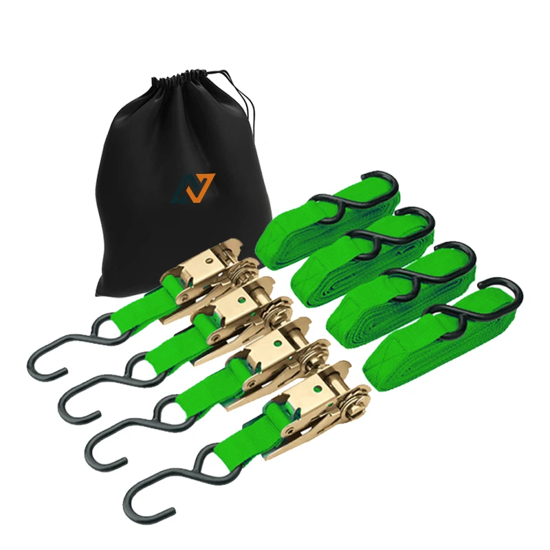 OEM ratchet straps 4 pack 1inch 1760 lbs ratchet tie down printed LOGO tie down straps with drawstring pocket