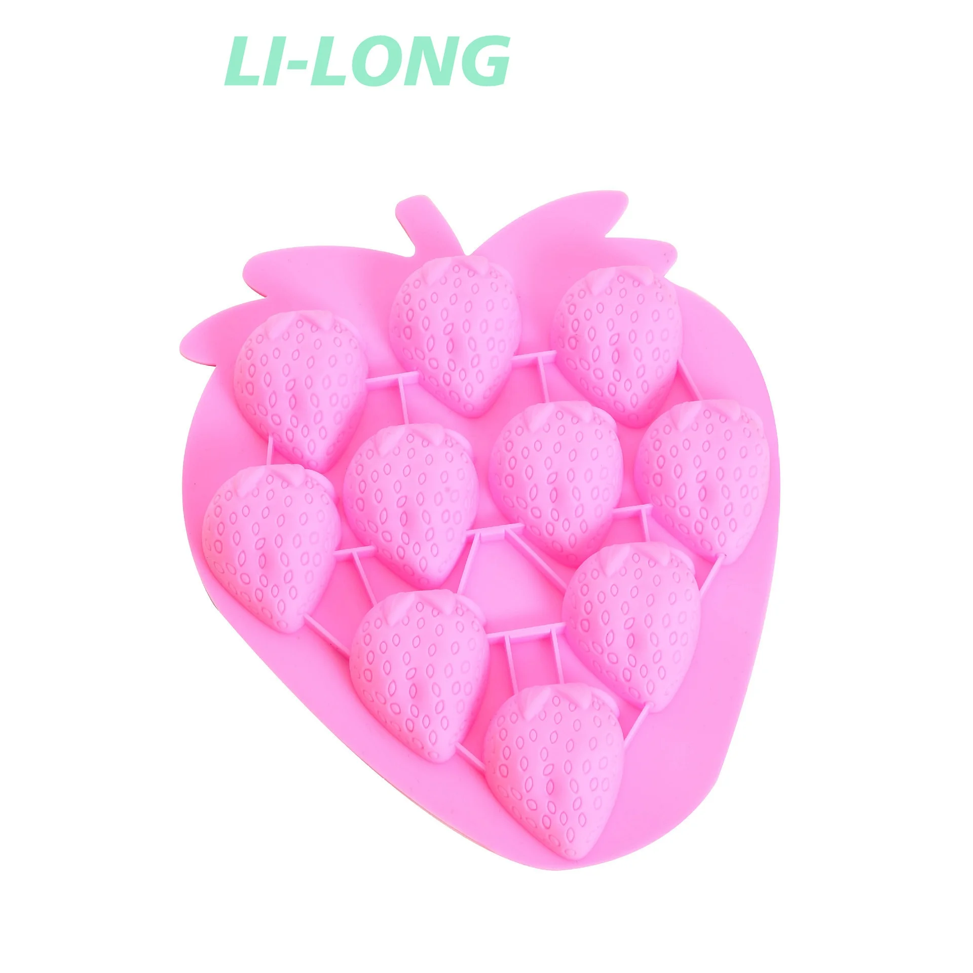 Household kitchen DIY tool with 10 strawberry shaped silicone ice mold chocolate jelly mold