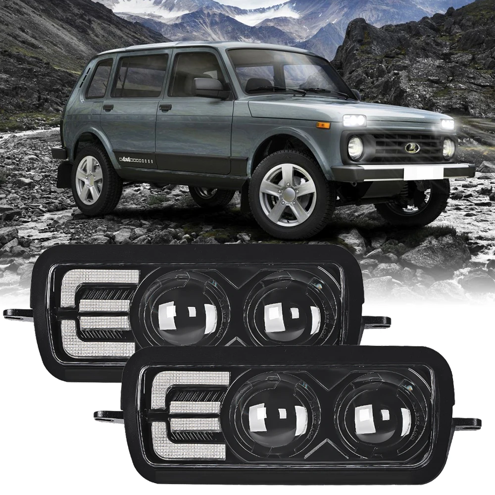 100W 10000LUMENS FRONT FOG LIGHT FOR LADA NIVA 4x4 URBA LED FOG LAMPS WITH WHITE DRL YELLOW TURN SIGNAL LIGHT  FOR LADA 2019