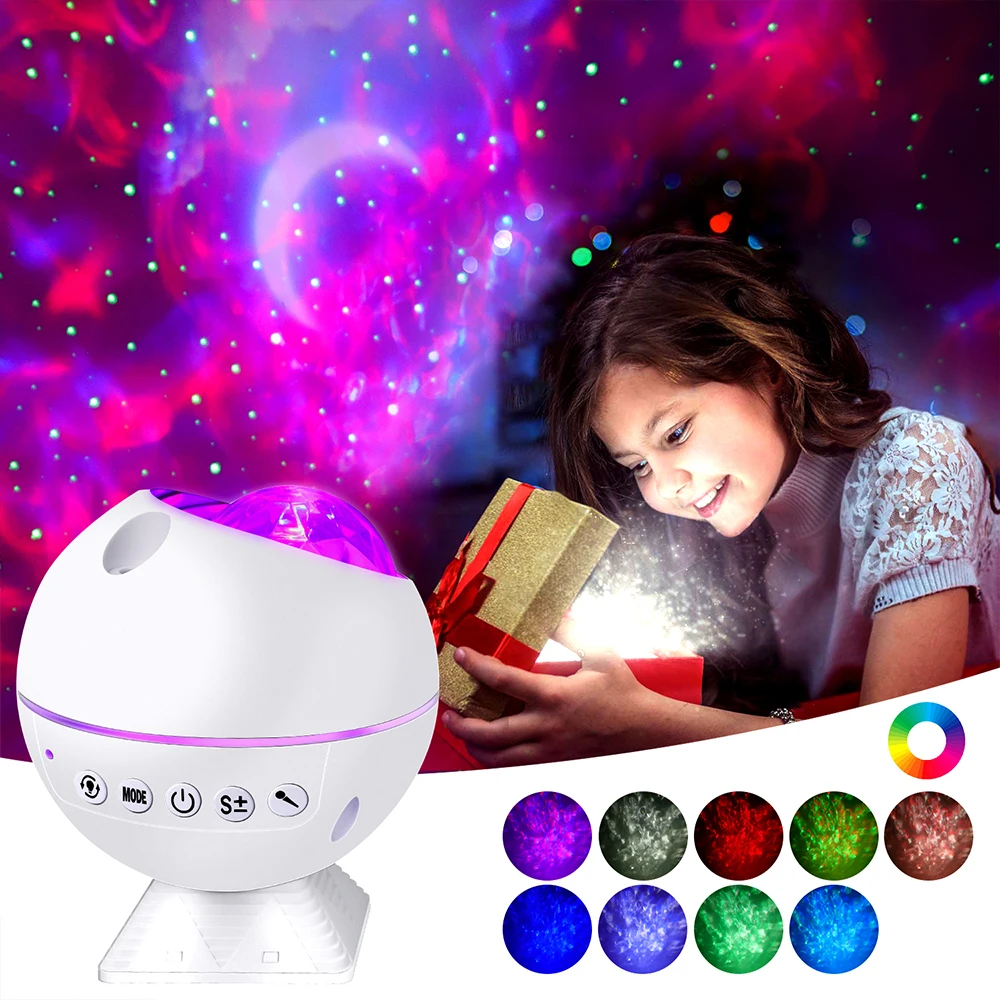 
New LED Night Light Star Projector Moon & Cloud night Lamp Ocean Wave with Music Mood Remote Control for Christmas gift Car 