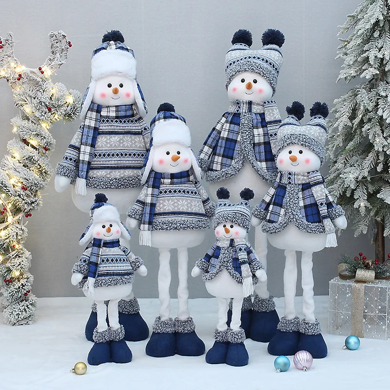 CY-457 Large Christmas Standing Snowman Plush Decorations Stuffed Doll Figurines with Hat Extendable Legs