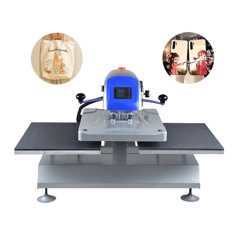 Twin station lanyard hot transfer cloth printing equipment good price label pneumatic mini heat press machine for logo stamping