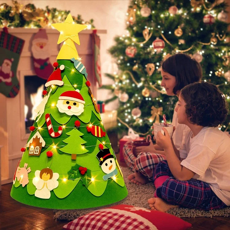 Custom DIY Felt Craft Gift Felt Cone Christmas Tree with hanging decorations for Children