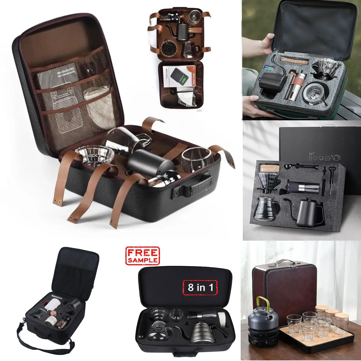 Customization 8 9 12 Pieces Arabic Travel Coffee Set with Pour Over Kettle Manual Grinder Ceramic Drip Coffee Kit Set