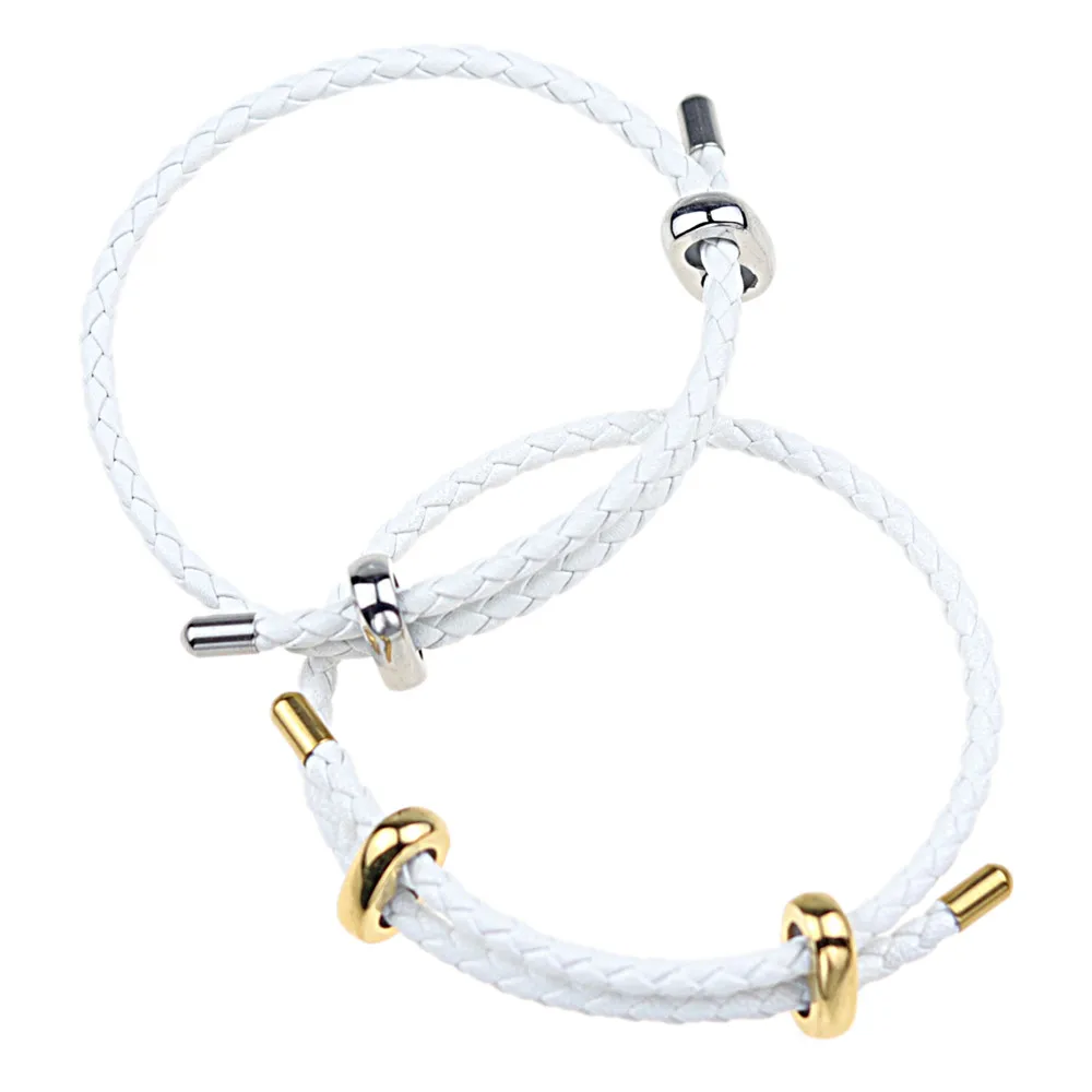 OYA genuine leather bracelet series 2024 jewelry trends stainless steel Bunkle Adjustable White Braided Genuine Leather Bracelet