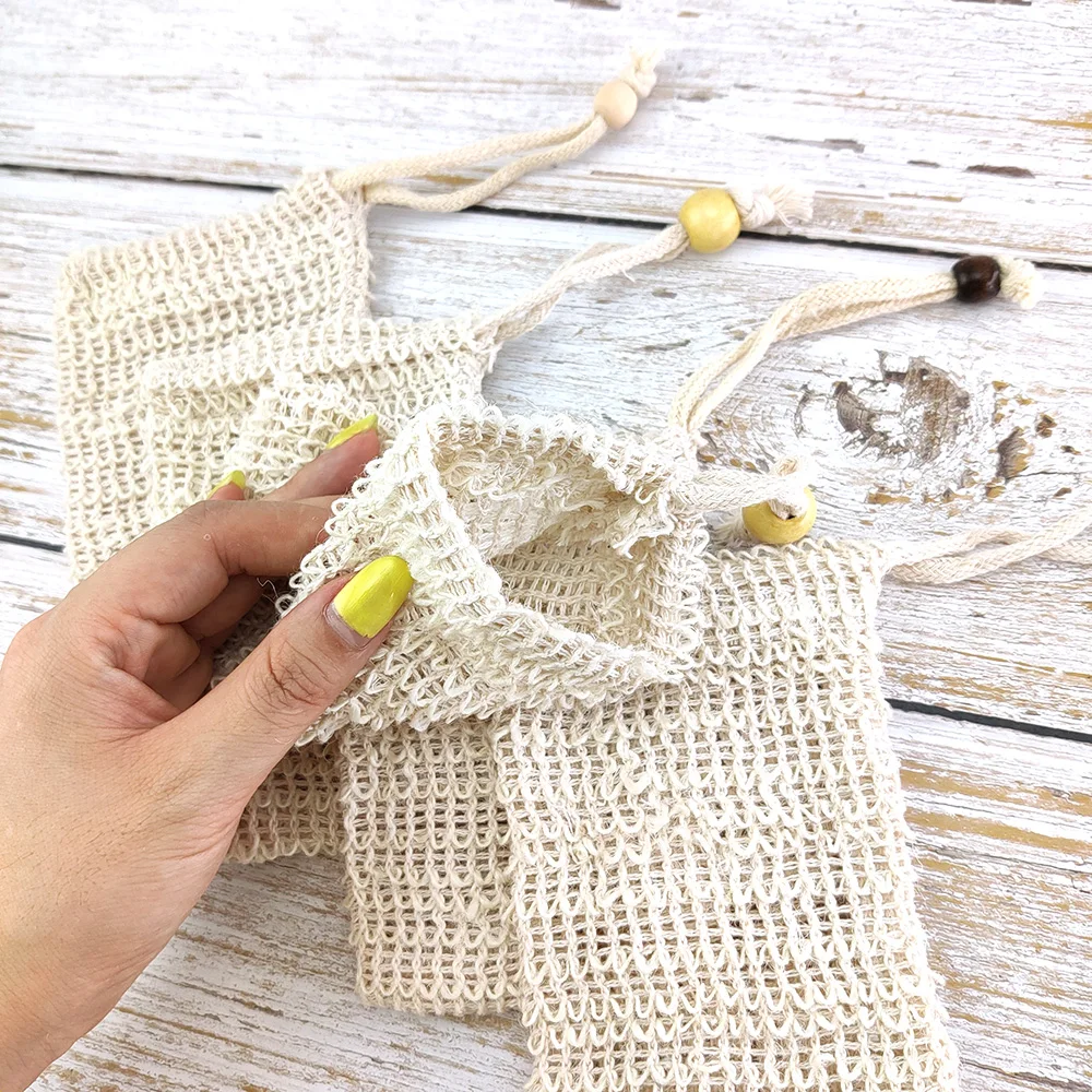
Eco Friendly Natural Exfoliating Sisal Hemp Soap Bag Blister Ramie Mesh Soap Storage Bags Foam Maker Sisal Soap Bag 