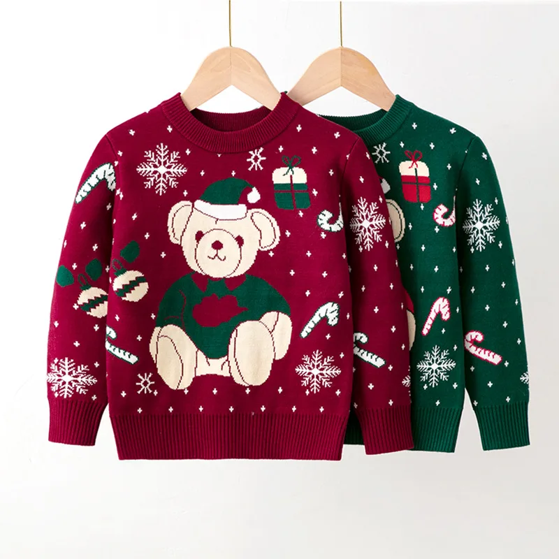 RTS Fall Winter Children Clothes Toddler Pullover Cartoon Sweaters Knitted Christmas Sweater For Kids