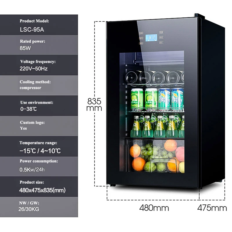 Fruits and Vegetables Fresh Beer Wine Storage Freezer 95L Multifunction Household Refrigeration Single Door Mini Fridge