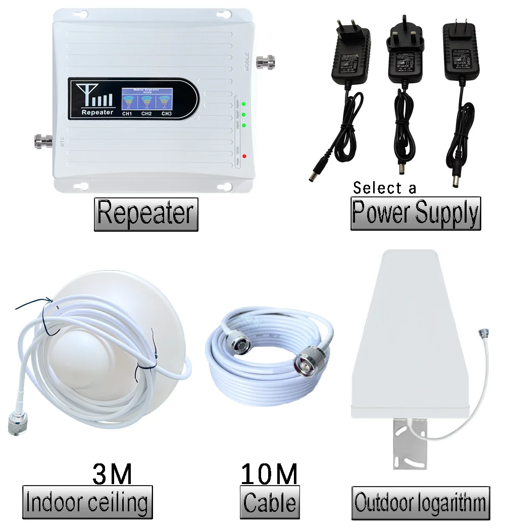 Hot Selling Cellular Network Booster 900 1800 2100 Mobile Phone Signal Amplifier 2 3 4G Tri Band Signal Repeater//Booster