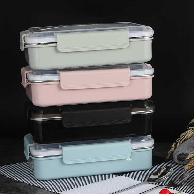 3 4 compartments food container 304 stainless steel metal bento lunch box with cutlery