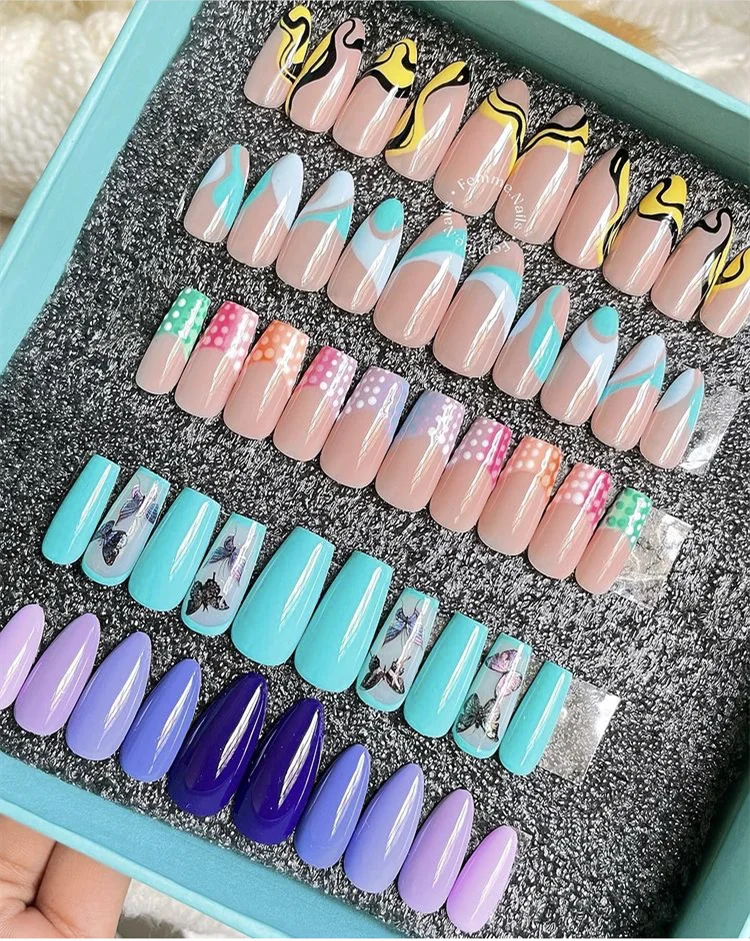 NO MOQ 24pcs handmade acrylic press on nails  Wholesale Designer Press On nails