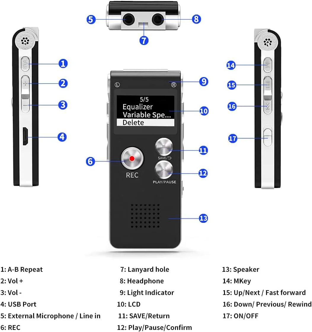 Digital Voice Recorder USB Rechargeable Dictaphone 8GB Memory Digital Audio Voice Recorder for Lectures Meetings