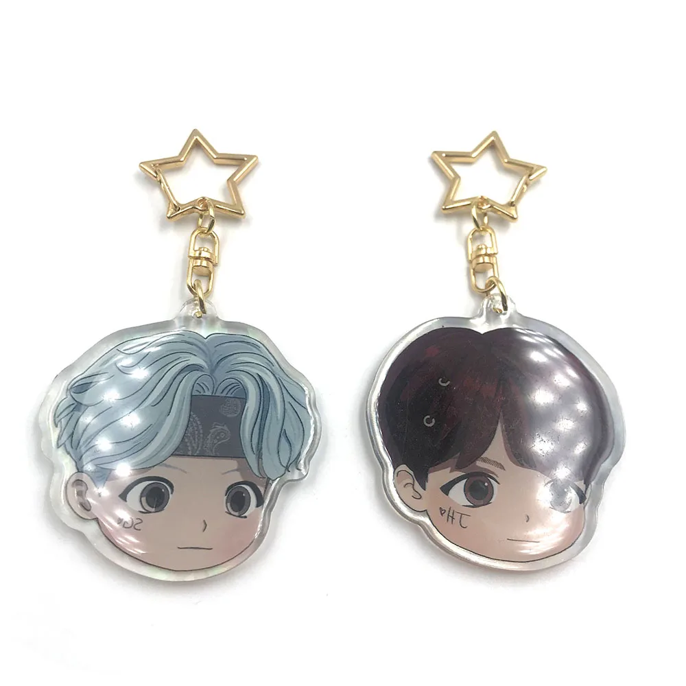 Key Chain Charms Holographic Acrylic Keychain Transparent Clear Two Side Anime Glitter Acrylic Zinc Alloy Digital Printing Kpop