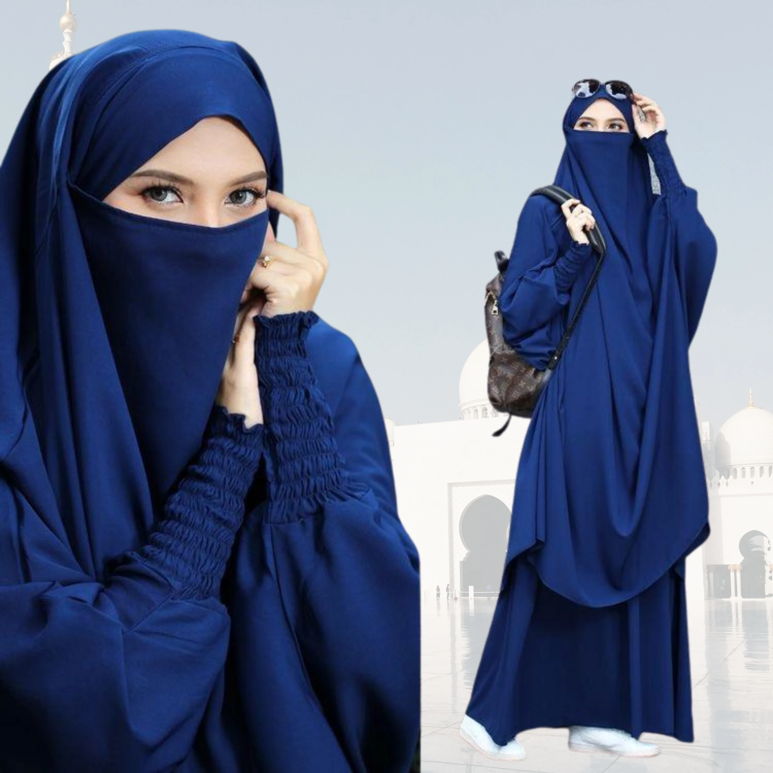 3003 kuwii Dubai Abaya Muslim Women 2 piece Jilbab Set Popular Islamic Ethnic Clothing Abaya Dress Islamic Muslim Clothing