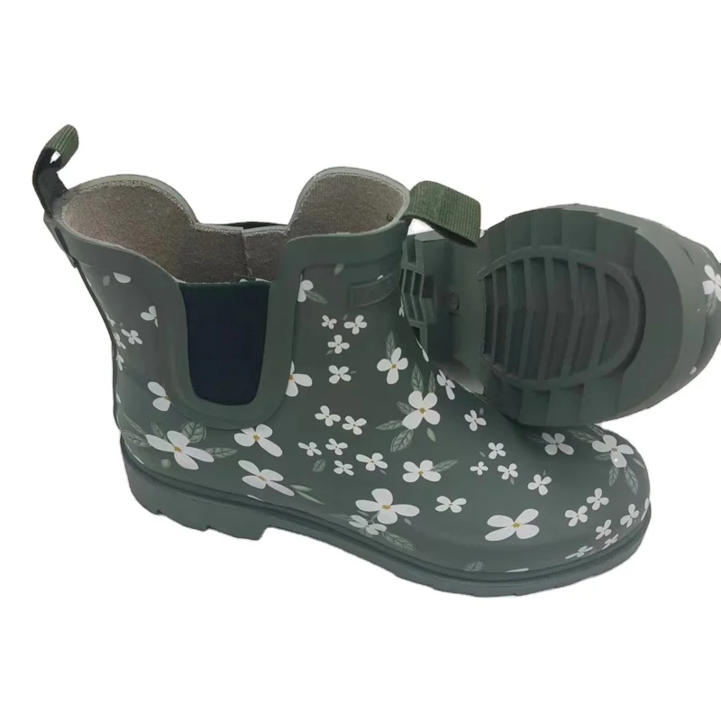Wholesale Custom Logo Print Low Cut Short Rubber Rain Boots Shoes Rubber Wellies For Women