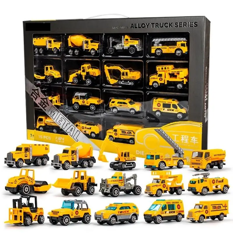 Hot Selling IN STOCK 6PCS and 15PCS car toy Simulation crane mixer friction toy vehicle engineering diecast alloy car model