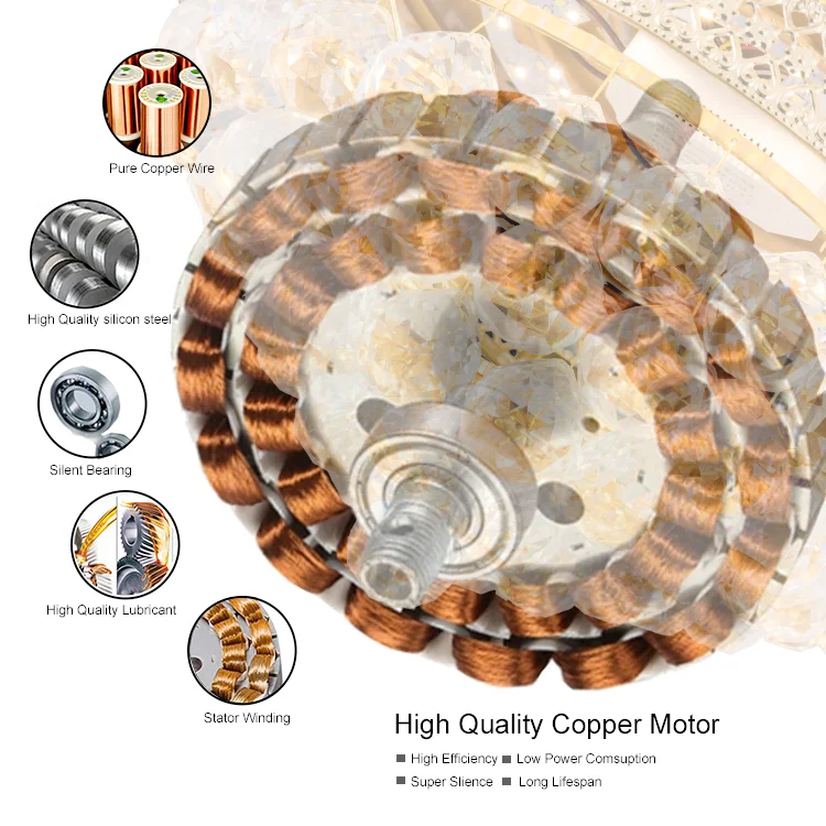 Competitive Price Wholesale Luxury Golden Crystal Ceiling Fan with 42 inch Folding Acrylic Blades