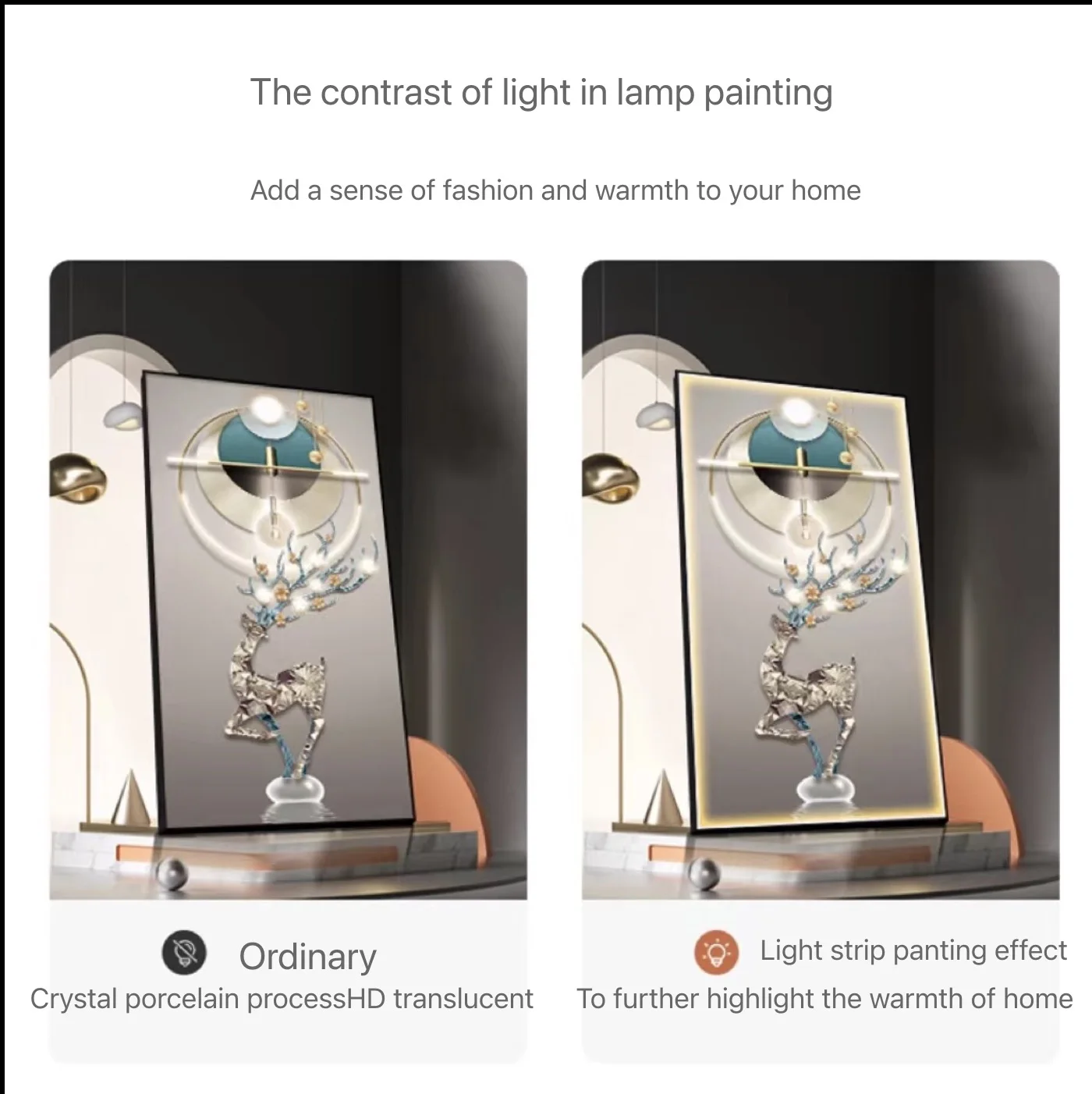 Decorative painting of deer entrance porch northern European light luxury high-end corridor hanging painting led painting