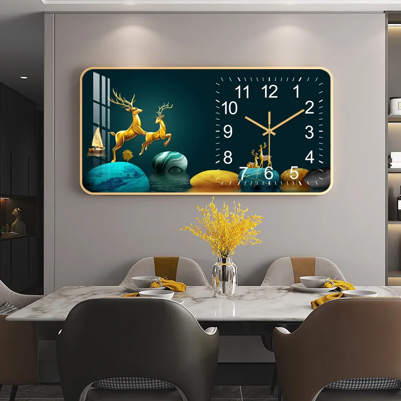 NISEVEN High Quality Crystal Porcelain Painting Wall Clock Animal Art Living Room 3D Wall Hanging Glass Painting Home Decor