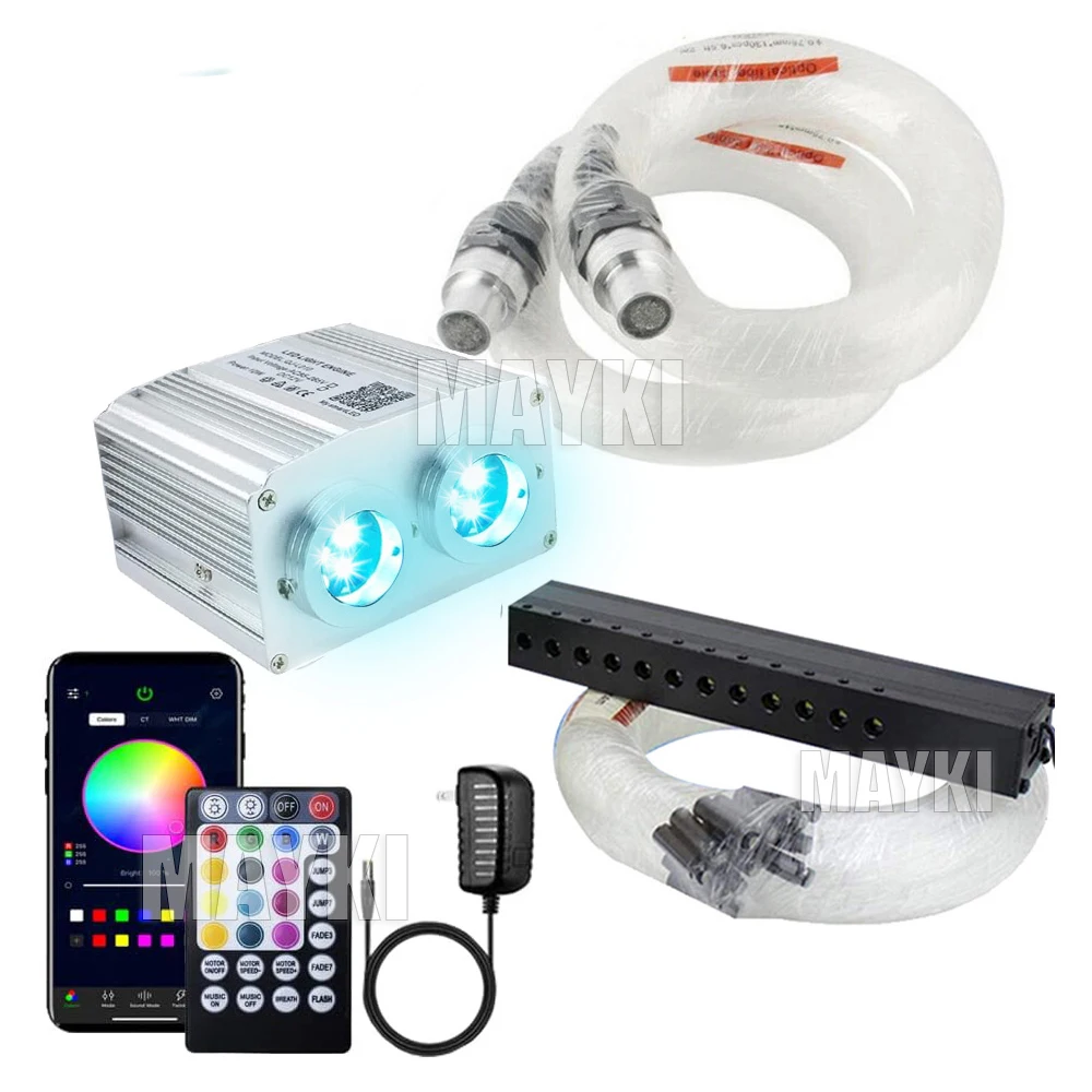 RGBW meteor 16W Dual Head Twinkle Fiber Optic Lights Kit Bluetooth RGBW LED Car Starlight Headliner Kit Colorful Shooting Star