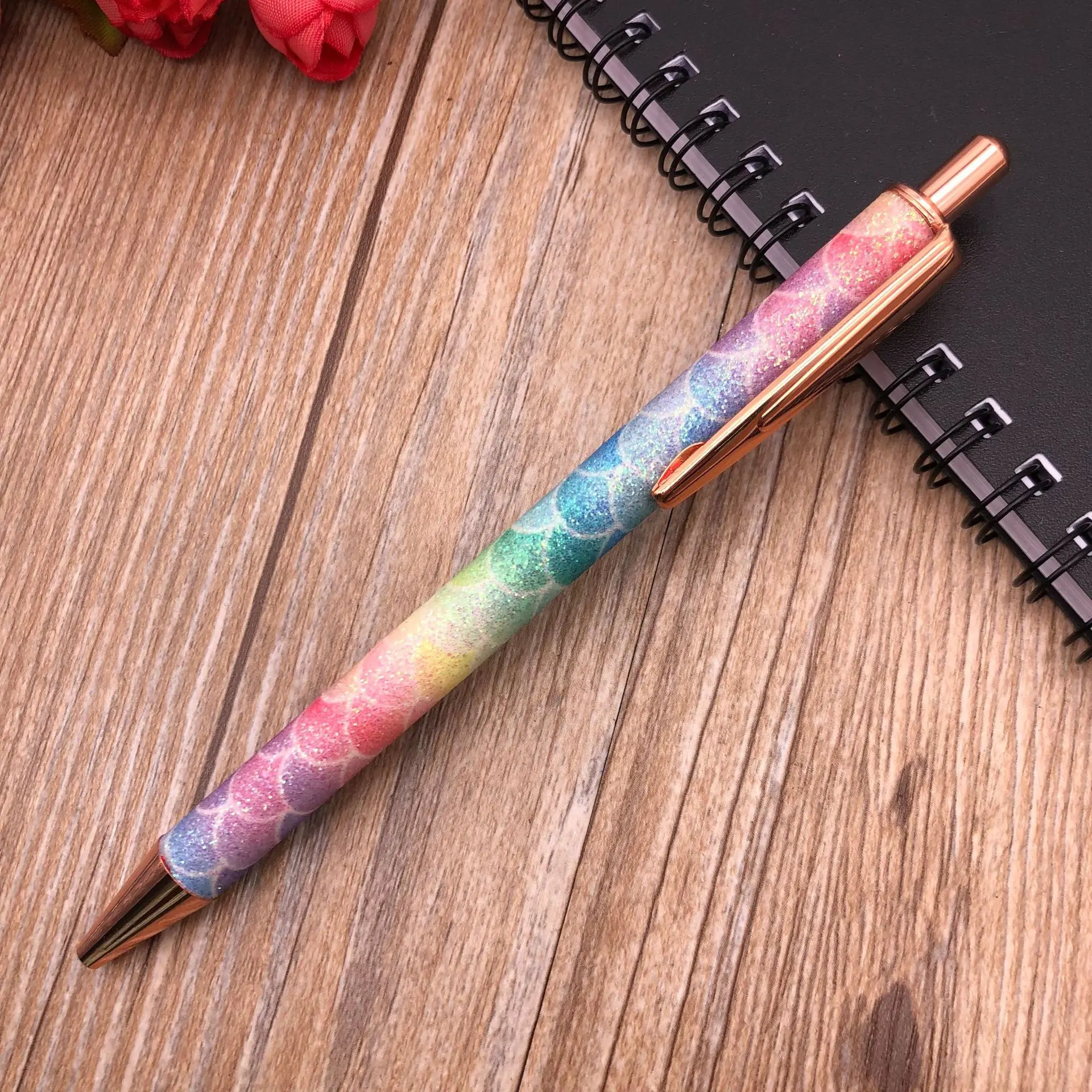 Hot sales and Popular for School and office Pen Use Metal Shiny Ball Pen Ballpoint Pen with Glitter