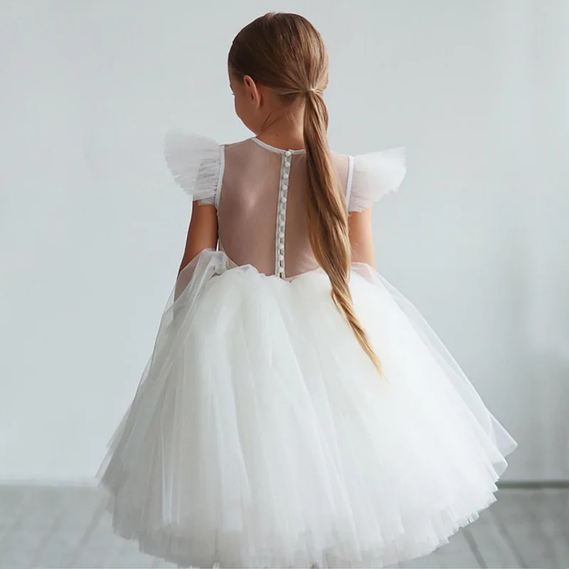 Cross-border Best Selling Products Western Style Solid Fly Fly Sleeve Puffy Gauze Kid Clothes Girls dresses
