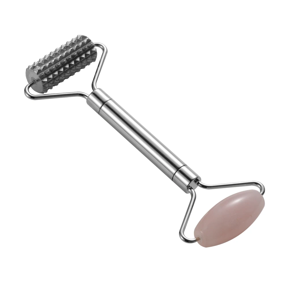 304 Stainless Steel Customize Spike Barbed Bead Face Rose Quartz Massager Facial Jade Roller
