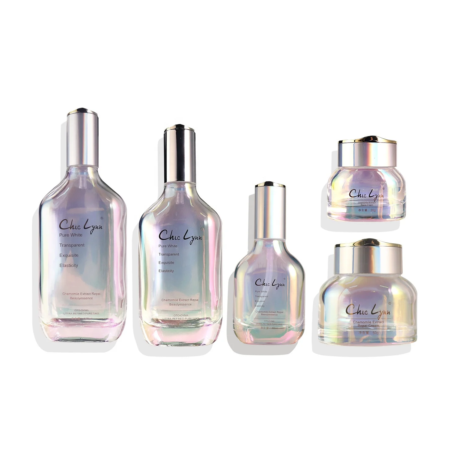 40ml 100ml 120ml 50g 30g skincare cosmetic iridescent holographic lotion glass bottles