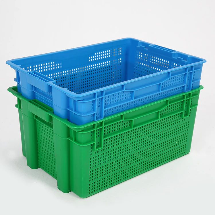 Square Fruit Box Vegetable Shipping Stackable Plastic Bins Mushroom Crate For Meat Moving Container