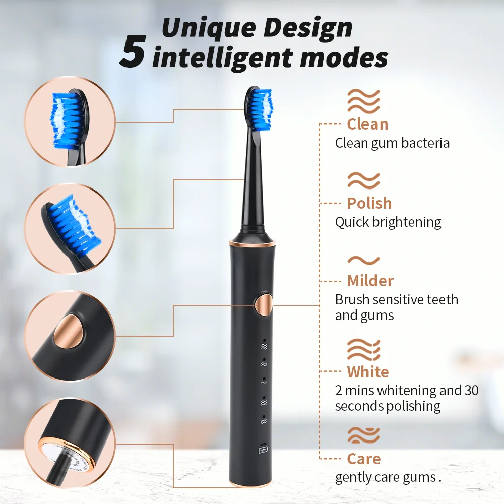 5 режимов уход за полостью рта автоматическая высокой мощности перезаряжаемые зубная щетка IPX7 водостойкая электрическая машинка для стрижки Sonic зубная щетка