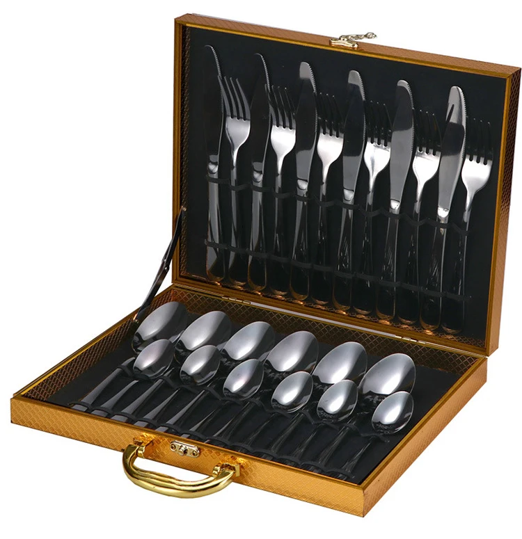 24 PCS Amazon Hot sale Cutlery Set  6/12/16PCS Silverware Set Stainless Steel Flatware Set With Wooden Gift Box