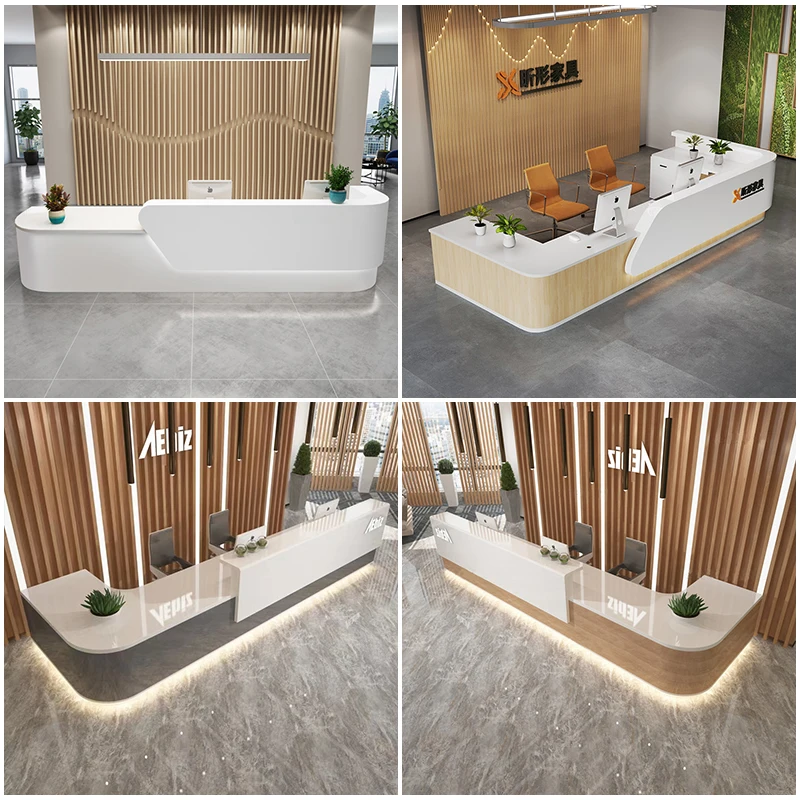 Welcome Office Furniture Counter Design Industrial Front Desk Receptionist Reception Table For Hotel Building